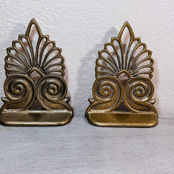 Vintage Art Deco Brass Scalloped Brass Shell Bookends - Picture 7 of 7